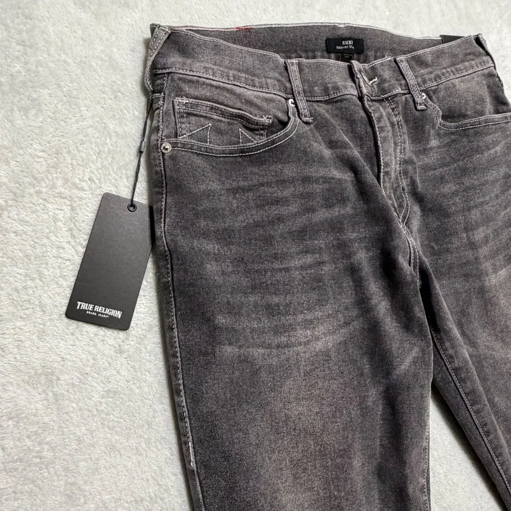 True Religion Ricky Relaxed Straight Men 33 Gray Denim Jeans Acid Wash Y2K Comfy